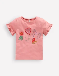 Boden Tops & T-Shirts-Joli T-shirt à volants Motif équestre rose amande