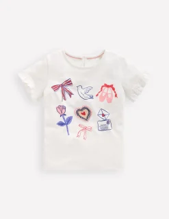 Boden Tops & T-Shirts-Joli T-shirt à volants Motif Saint-Valentin blanc