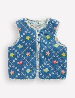 Boden Manteaux & Vestes-Jolie veste sans manches matelassée Denim brodé