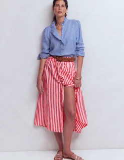 Boden Jupes-Jupe Emma en lin Rayé rouge coquelicot et ivoire