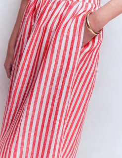 Boden Jupes-Jupe Emma en lin Rayé rouge coquelicot et ivoire