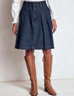 Boden Jupes-Jupe en jean plissée Indigo