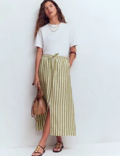 Boden Jupes-Jupe Layla en lin Rayé Vert