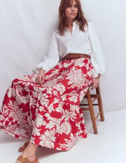 Boden Jupes-Jupe longue Abigail en popeline Salsa, motif Decorative Blossom