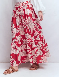 Boden Jupes-Jupe longue Abigail en popeline Salsa, motif Decorative Blossom