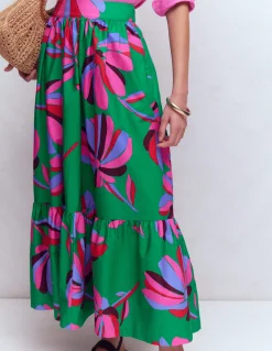 Boden Jupes-Jupe longue Abigail en popeline Vert, motif Daisy Cascade