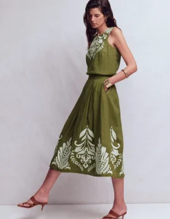 Boden Jupes-Jupe midi Verity en lin Broderie vert des bois