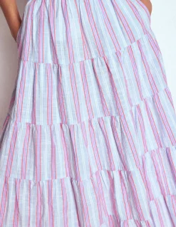 Boden Jupes-Jupe midi volantée en popeline Rayé métallisé