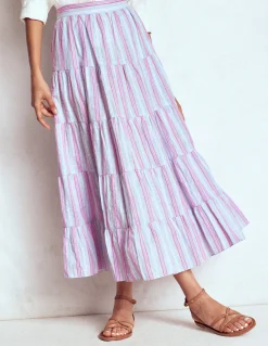 Boden Jupes-Jupe midi volantée en popeline Rayé métallisé