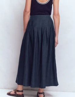 Boden Jupes-Jupe Valentina en lin Bleu marine