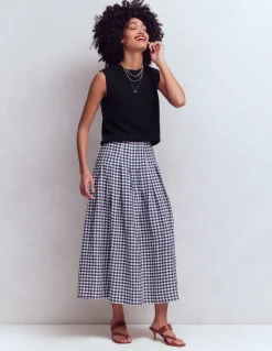 Boden Tenues De Travail|Jupes-Jupe Valentina en lin Carreaux bleu marine et blanc