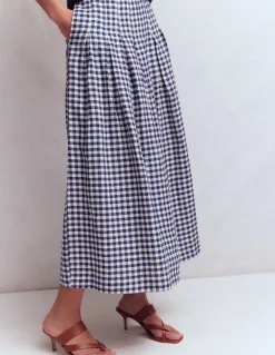 Boden Tenues De Travail|Jupes-Jupe Valentina en lin Carreaux bleu marine et blanc