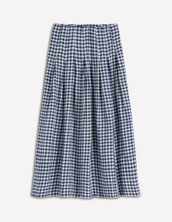 Boden Tenues De Travail|Jupes-Jupe Valentina en lin Carreaux bleu marine et blanc