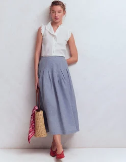 Boden Jupes-Jupe Valentina en lin Chambray Bleu