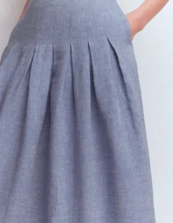 Boden Jupes-Jupe Valentina en lin Chambray Bleu