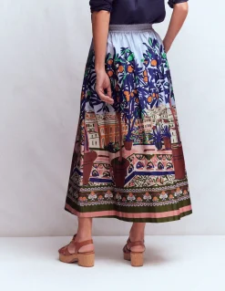 Boden Jupes-Jupe Verity en satin de coton Multi, motif Balcony Scene