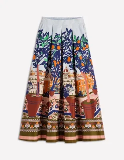 Boden Jupes-Jupe Verity en satin de coton Multi, motif Balcony Scene