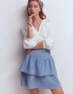 Boden Jupes-Jupe volantée en lin Chambray Bleu