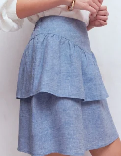Boden Jupes-Jupe volantée en lin Chambray Bleu