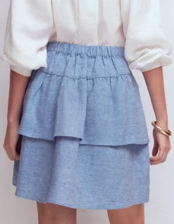 Boden Jupes-Jupe volantée en lin Chambray Bleu