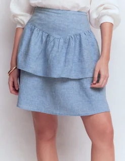 Boden Jupes-Jupe volantée en lin Chambray Bleu