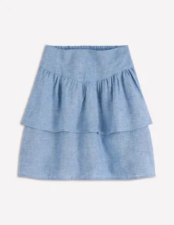 Boden Jupes-Jupe volantée en lin Chambray Bleu