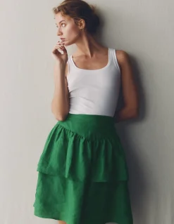 Boden Jupes-Jupe volantée en lin Vert des Highlands