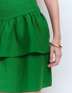 Boden Jupes-Jupe volantée en lin Vert des Highlands