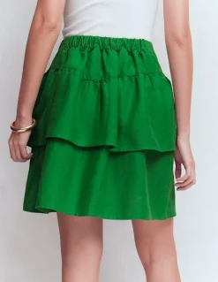 Boden Jupes-Jupe volantée en lin Vert des Highlands