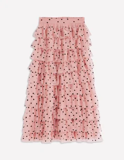 Boden Jupes-Jupe volantée en tulle Pois peints roses