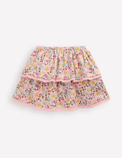 Boden Jupes & Jupes-Shorts-Jupe-short en jersey à volants Motif Spring Garden rose craie