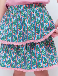 Boden Jupes & Jupes-Shorts-Jupe-short en jersey à volants Motif Floral Vine bleu martin-pêcheur