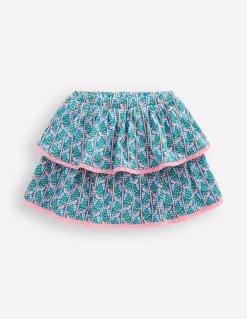 Boden Jupes & Jupes-Shorts-Jupe-short en jersey à volants Motif Floral Vine bleu martin-pêcheur