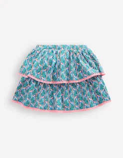 Boden Jupes & Jupes-Shorts-Jupe-short en jersey à volants Motif Floral Vine bleu martin-pêcheur
