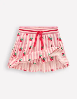 Boden Jupes & Jupes-Shorts-Jupe-short plissée en jersey Fraises rayé rose