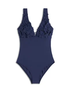 Boden Maillots De Bain-Maillot de bain à appliqués fleurs Bleu marine, appliqué