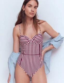 Boden Maillots De Bain-Maillot de bain à bonnets Rhodes Aronia, rayé ivoire