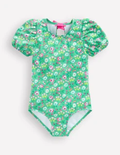 Boden Maillots & Tenues De Plage-Maillot de bain à manches bouffantes Fleurs et papillons aigue-marine