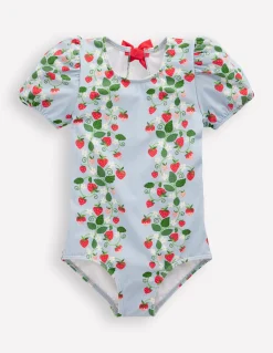 Boden Maillots & Tenues De Plage-Maillot de bain à manches bouffantes Motif Strawberry Vine bleu brumeux
