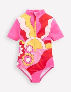 Boden Maillots & Tenues De Plage-Maillot de bain à manches courtes Motif Sixties Sunrise rouge cannelle