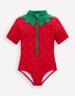 Boden Maillots & Tenues De Plage|Ensembles Assortis-Maillot de bain à manches courtes Fraise rose pop