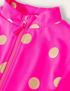 Boden Maillots & Tenues De Plage-Maillot de bain à manches longues Rose fuchsia, pois dorés métallisés