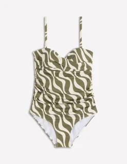 Boden Maillots De Bain-Maillot de bain Andros torsadé sur le devant Vert des bois, motif Rhythmic Wave