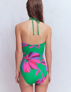 Boden Maillots De Bain-Maillot de bain bandeau Paros Vert tambourin, motif Daisy Cascade