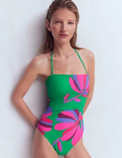 Boden Maillots De Bain-Maillot de bain bandeau Paros Vert tambourin, motif Daisy Cascade