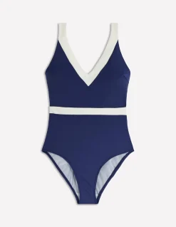 Boden Maillots De Bain-Maillot de bain Campania croisé dans le dos Bleu marine, colourblock ivoire