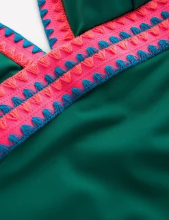 Boden Maillots De Bain-Maillot de bain col V Porto Vert mangrove, broderie