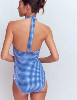 Boden Maillots De Bain-Maillot de bain dos-nu avec nœud Bleu vif, vichy