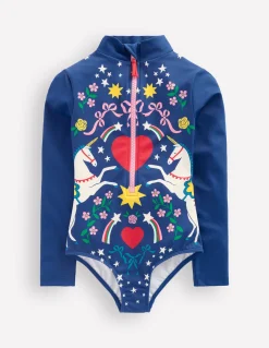 Boden Maillots & Tenues De Plage-Maillot de bain fun à manches longues Licorne placée saphir