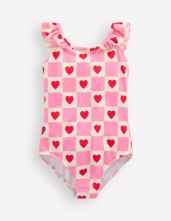 Boden Maillots & Tenues De Plage-Maillot de bain Hallie à bretelles volantées Motif Heart Stamp rose chewing-gum